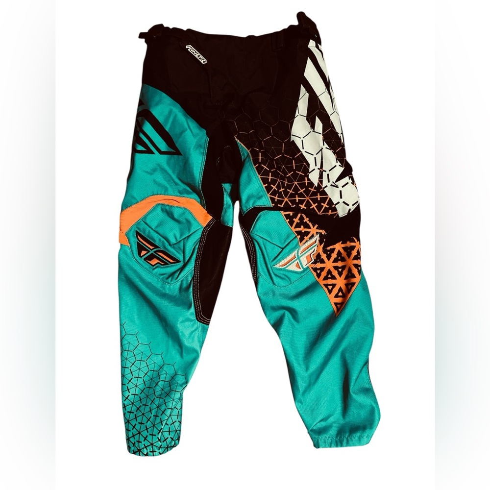 Fly Racing Youth Kinetic Mesh Trifecta Pants Sz 26 BLACK-TEAL-ORANGE